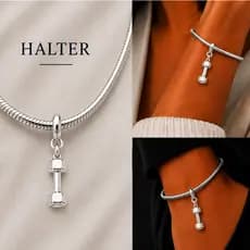 Berloque Halter Prata 925 Pingente Academia Fitness Unissex Charm Pulseira e Corrente
