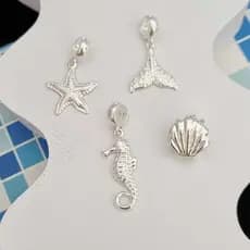 Berloque Pingente Prata 925 Sereia Estrela Mar Cavalo Marinho Concha Praia Tartaruga