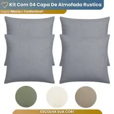 Kit 4 Capas De Almofada 45x45 Com Zíper Linho Rústico Liso
