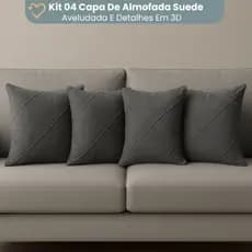 Kit 4 Unidades Capa Almofada Suede Drapeada Macia Decorativa 45x45 Par Aveludada Premium