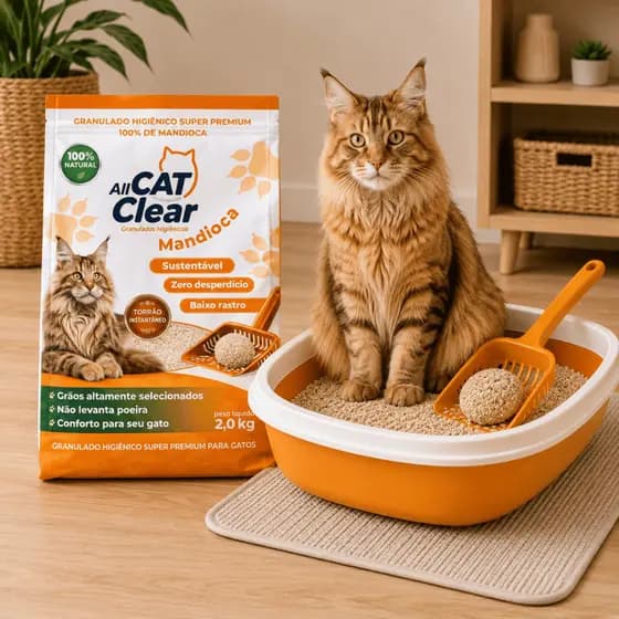 Areia Granulado Higiênico p Gatos Mandioca Super Premium 2kg