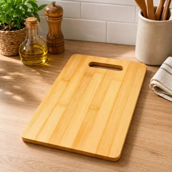 Tabua De Corte 100% Bambu Carne Legumes Frutas Alimentos 25x16x0,8 Com Alça