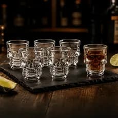 Jogo C/6 Copos Shot Dose Vidro Caveira Tequila Bebida 55mL