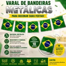 Varal decorativo bandeira do Brasil metalico metalizado bandeirão copa do mundo festa