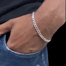 Pulseira Masculina em Aço Inoxidável Banhada a Prata 925 Fecho Gaveta