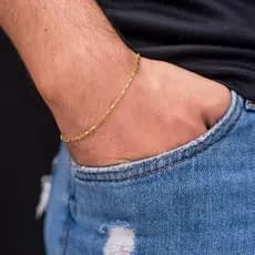 Pulseira Masculina Banhada a Ouro 18k Moeda Antiga Fina Cartie Tijolinho Cartie 1,5mm
