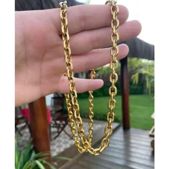 Corrente  Colar e Pulseira Cartie Cadeado Masculino Dourado Banhado a Ouro 18k Grosso 3mm e 60cm