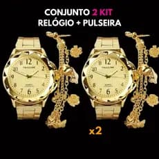 Conjunto Kit 2 Relógio Feminino Dourado Banhado a Ouro 18k Original Resistente a água + Pulseira Dourada