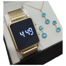 Relógio Feminino LED + Colar e Brinco Kit Super Lindo Promoção