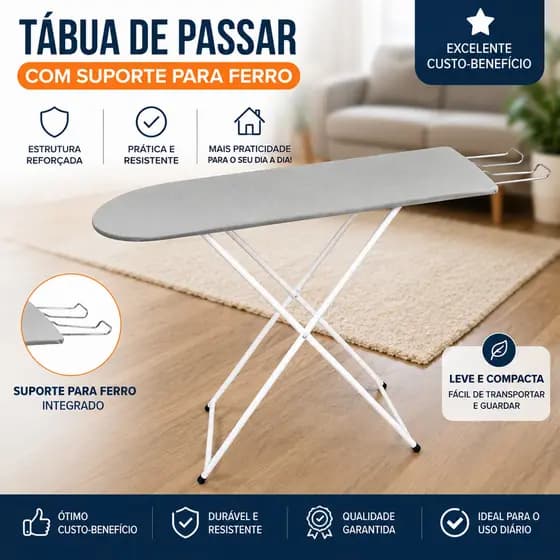 Tabua De Passar Roupas Mesa Com Tecido Térmico na Cor BRANCA