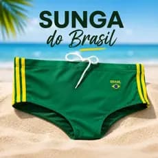 Sunga de Praia Masculina com a Bandeira do Brasil bordada em Lycra de alta qualidade.
