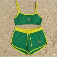 Conjunto Feminino do Brasil Short e Top com regulagem Lycra Premium Secagem rápida Resistente a Cloro e Proteção UV