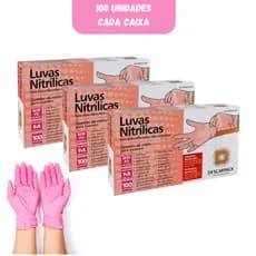 Kit 3 Luva Nitrilica Rosa 100 unidades Descarpack - Tamanho M