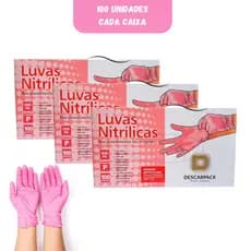 Luva Descarpack Rosa Com 100 unidades Kit de 3 Unidades - Tamanho P