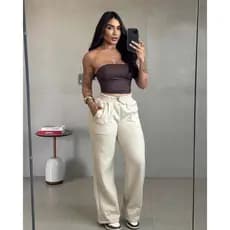 Calça feminina moletom Wide leg pantalona moda gringa com bolso coleção frio   invermo