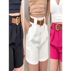 Kit 3 Shortes Alfaiataria Feminina Elegante Com Cinto Nova Coleção Acompanha Cores: Preto, Branco, Pink