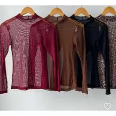 Blusa preta tule manga longa gola rasa blusa feminina inverno