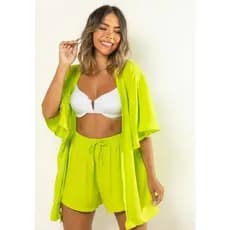 Conjunto kimono e shorts Feminino  Conjunto de verão cardigã e short Lançamento