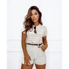 Blusa listrada básica blusa lista manga curta feminina lançamento do verão