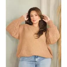 Blusa Lã Tricot Plus Size feminina Suéter manga Bufante Plus  frio   Moderna elegante casual moda  Inverno