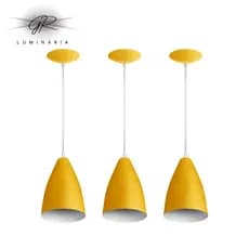 kit 3 luminarias pendentes amarelo/branco casa e decoração luxo lindo
