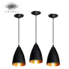 Luminarias Pendentes Kit de 3 Vegas modelo bala Preto/Cobre Bronze Casa e decoração