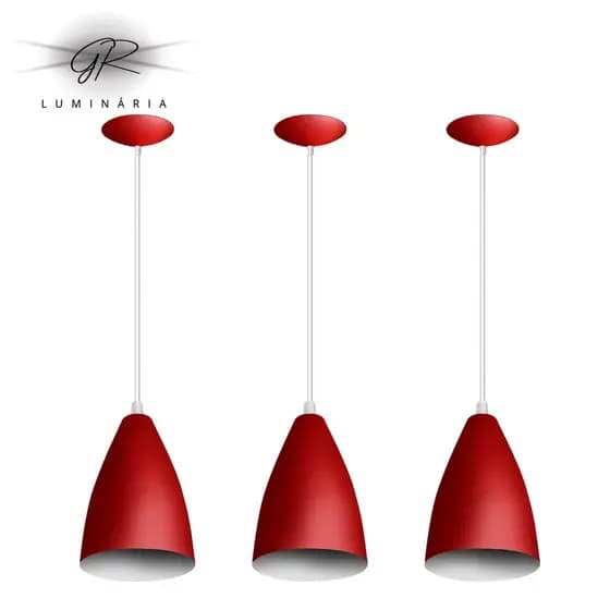 Luminaria de teto pendentes Kit de 3 vegas vermelho/branco casa e decoração luxo