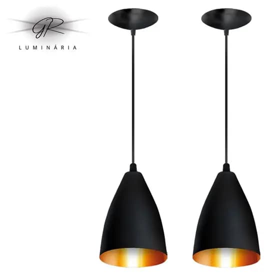 luminarias pendentes kit 2 preto/cobre casa e decoração lindo luxo