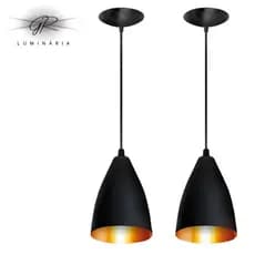luminarias pendentes kit 2 preto/cobre casa e decoração lindo luxo