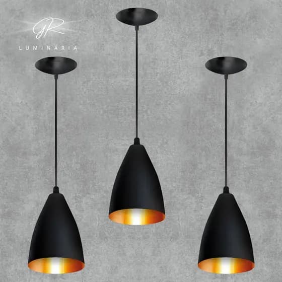 kit com 3 pendentes lustre preto/cobre casa e decoração ideal para sua residencia iluminação e igual a luxo