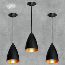 kit com 3 pendentes lustre preto/cobre casa e decoração ideal para sua residencia iluminação e igual a luxo