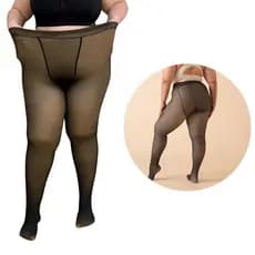 Meia-Calça Térmica Plus Size G-GG Forrada Peluciada Translúcida de Lã Feminina Super Elástica Slim