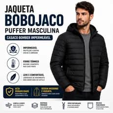 Jaqueta Puffer Bobojaco Masculina Capuz Removivel impermeável Frio Corta Vento