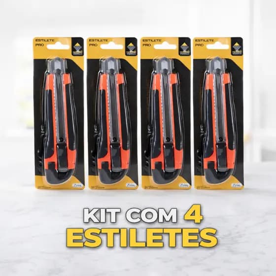 KIT COM 4 ESTILETES PROFISSIONAL ALTA QUALIDADE EMBORRACHADO 18MM C/LAMINA