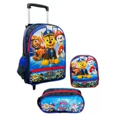 Kit Mochila Escolar Infantil Grande Com Rodinha Patrulha Canina