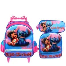 Kit Infantil Mochila Escolar Pequeno Creche Com Rodinha Stitch Menina
