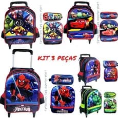 Kit Completo Escolar Infantil Creche Pequeno Com Rodinha Menino
