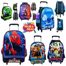 Mochila Grande Escolar Infantil Com Rodinha Personagens Meninos