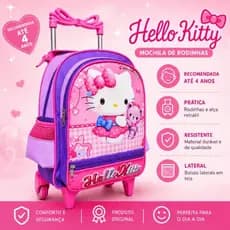 Mochila Infantil Escolar Creche Pequena Com Rodinha Hello Kitty