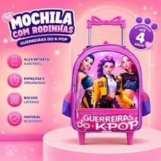 Mochila Escolar Infantil Com Rodinha Creche Menina Guerreiras Do K-Pop