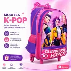 Mochila Grande Com Rodinha Escolar Guerreiras Do K-Pop