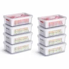 Kit 8 Potes Organizadores De Geladeira Multiuso Escorredores Tampa 2,2l