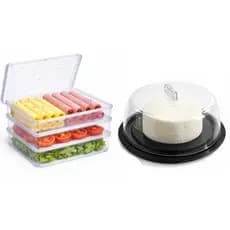 Porta Frios Triplo com Queijeira Geladeira Cozinha Organizador Alimentos