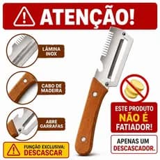 Descascador de Legumes e Frutas Inox 3 em 1 cabo de Madeira Tratada abridor de garrafa  manual