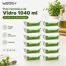 Watersy 12 Kit Pote Hermético de Vidro 1040ml com Borossilicato Kit com 1 4 6 10 ou 12