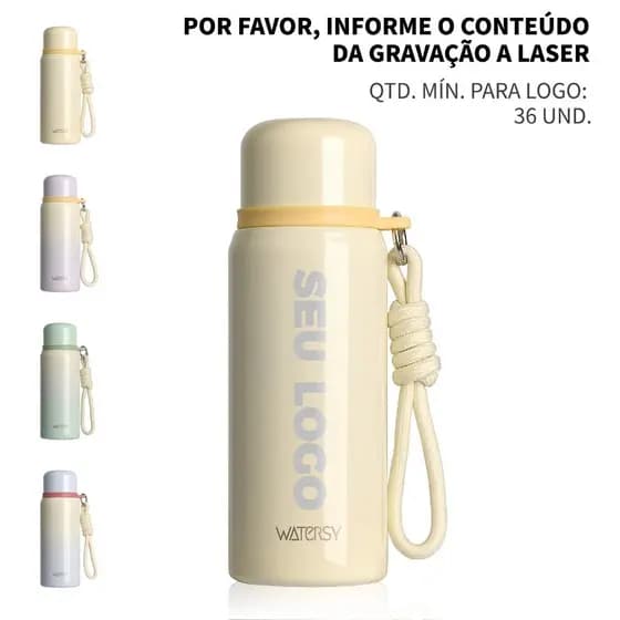 Watersy Garrafa Térmica 500ml 17oz Aço Inox 316 Tampa Copo Portátil(Link Para Personalização)