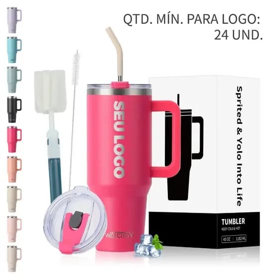 Watersy Copo Térmico 591/891/1182ml Garrafa Térmico com Inox Canudo(Link Para Personalização)