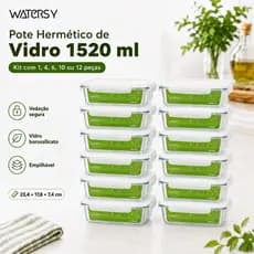 Watersy 12 Kit Pote Hermético de Vidro 1520ml com Borossilicato Kit com 1 4 6 10 ou 12