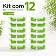Watersy 12 Kit Potes Herméticos de Vidro com Divisórias 1520ml 4 6 10 ou 12 Peças