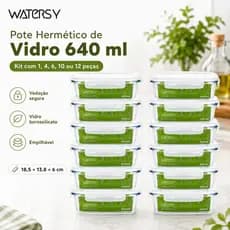 Watersy 12 Kit Pote Hermético de Vidro 640ml com Borossilicato Kit com 1 4 6 10 ou 12